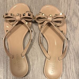 Valentino Women's Beige Studded Bow Sandals